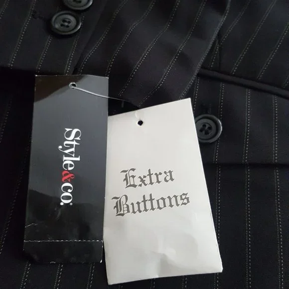 New STYLE & CO Strech Collection Womens Button Suit Jacket Black Striped - Picture 11 of 12